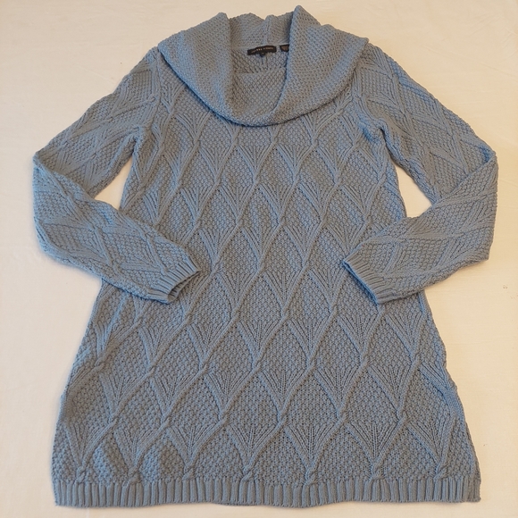 Jeanne Pierre Blue Cowl Neck Cable Waffle Knit Textured Pullover Sweater Size M - Picture 3 of 10